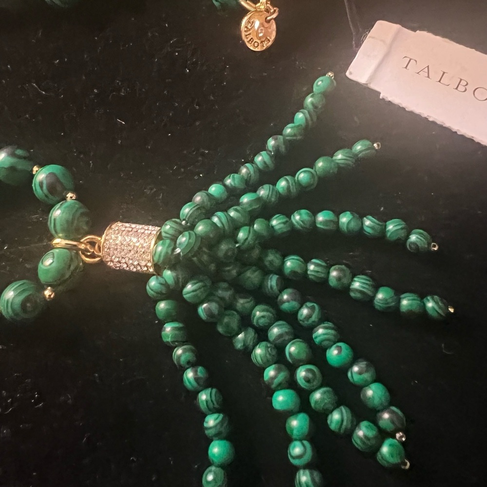 Malachite bead & rhinestone necklace NWTs